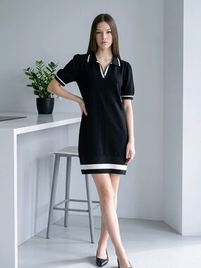 Umgee Black Dress with White Trim
